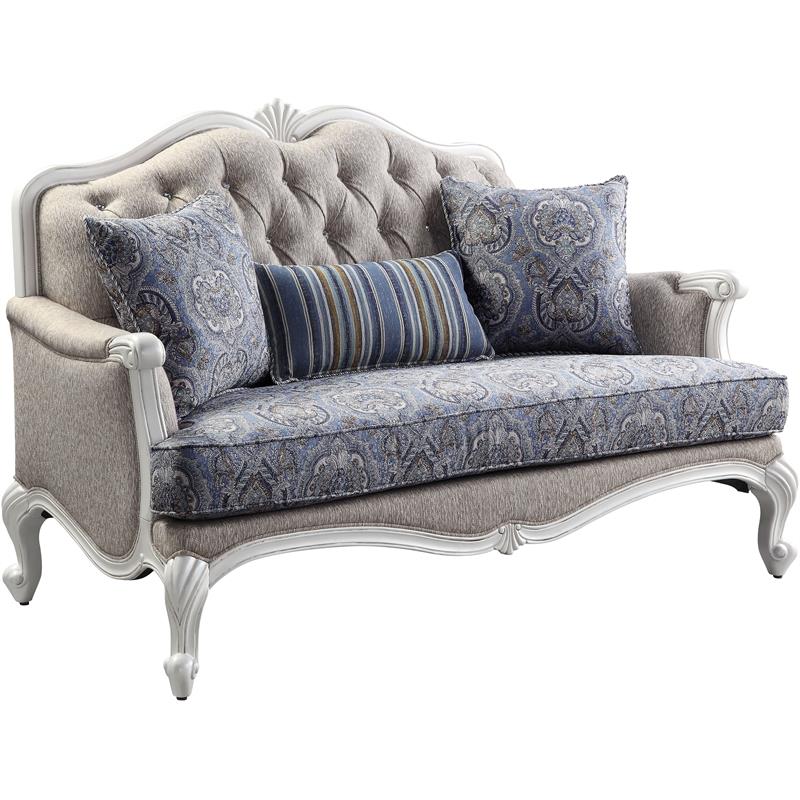 ACME Ciddrenar Button Tufted Fabric Upholstered Loveseat in White