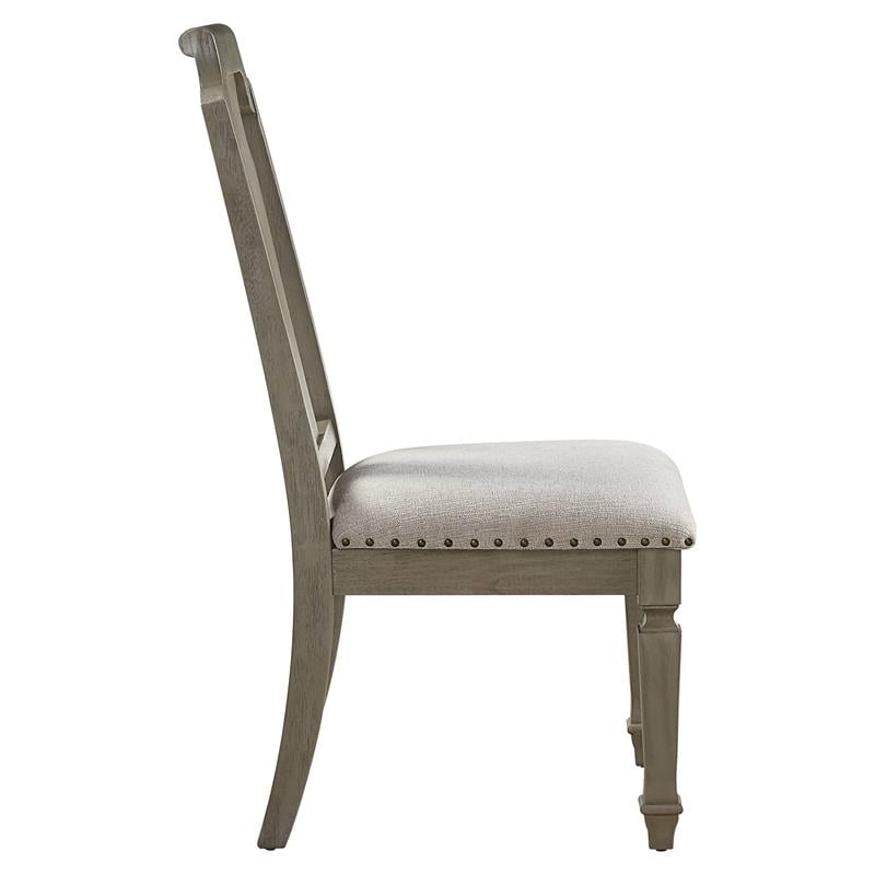 ACME Zumala Fabric Upholstery Side Chair in Beige and Weathered Oak (Set of 2)