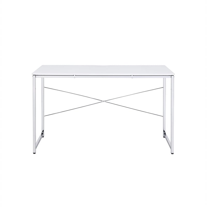 ACME Tennos Rectangular Metal Frame Writing Desk in White and Chrome