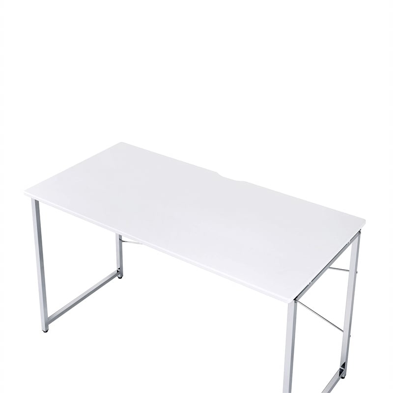 ACME Tennos Rectangular Metal Frame Writing Desk in White and Chrome