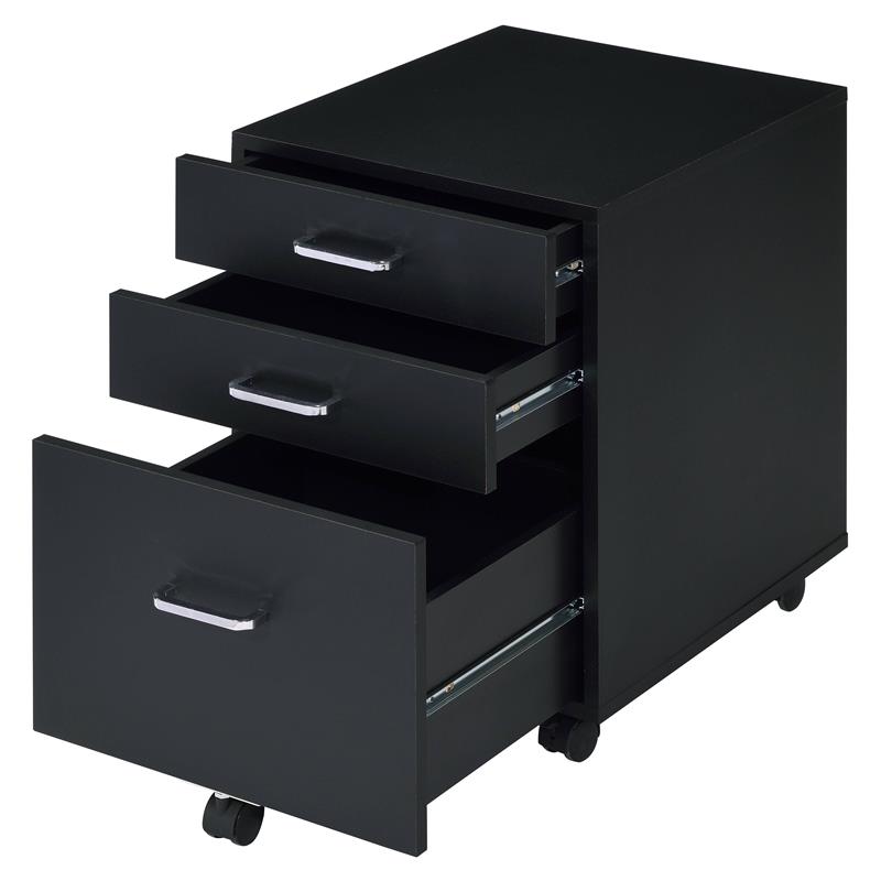 ACME Tennos Wooden 3-Drawer Cabinet with Casters in Black and Chrome