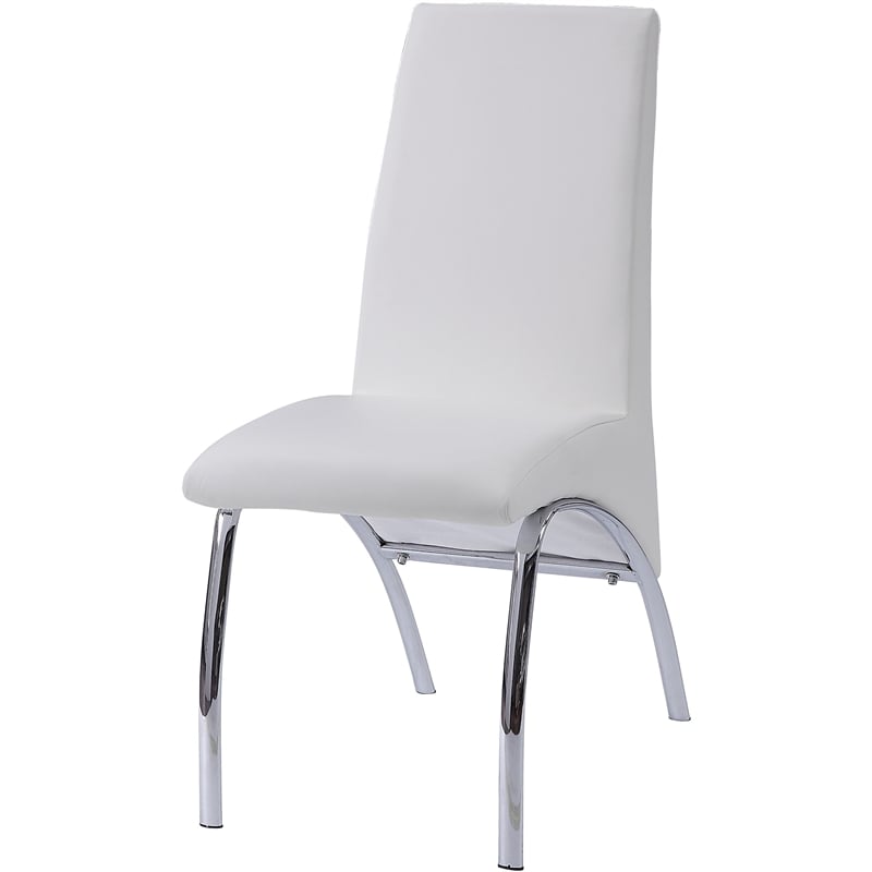 ACME Pervis Faux Leather Upholstered Side Chair in White and Chrome