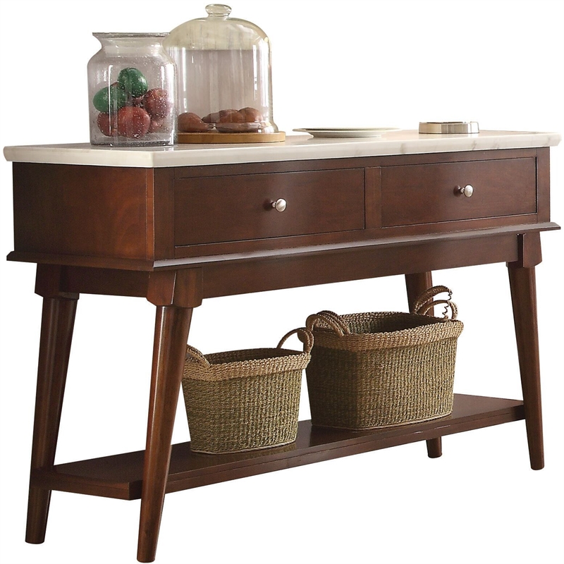 ACME Gasha 2-Drawer Wooden Server with Bottom Shelf in White and Walnut