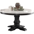 ACME Nolan Round Marble Top Dining Table in White and Salvage Dark Oak