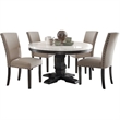 ACME Nolan Round Marble Top Dining Table in White and Salvage Dark Oak