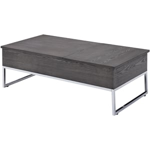 ACME Iban Coffee Table with Lift Top in Gray Oak and Chrome