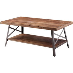 ACME Ikram Rectangular Wooden Coffee Table in Weathered Oak and Sandy Black