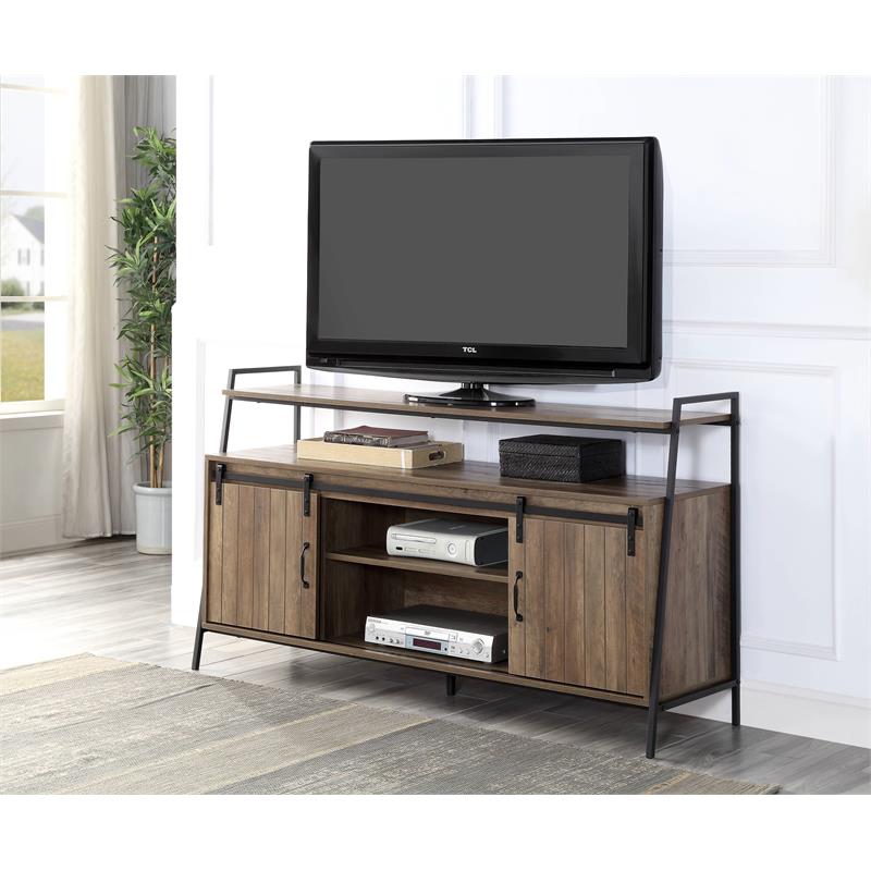 ACME Rashawn Wooden TV Stand with 2 Open Shelves in Rustic Oak and Black