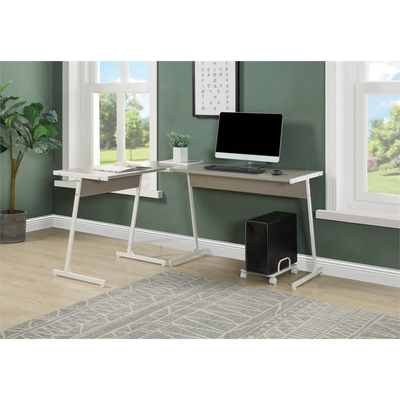 ACME Carver Wooden Top Computer Desk with Holder in Gray and White