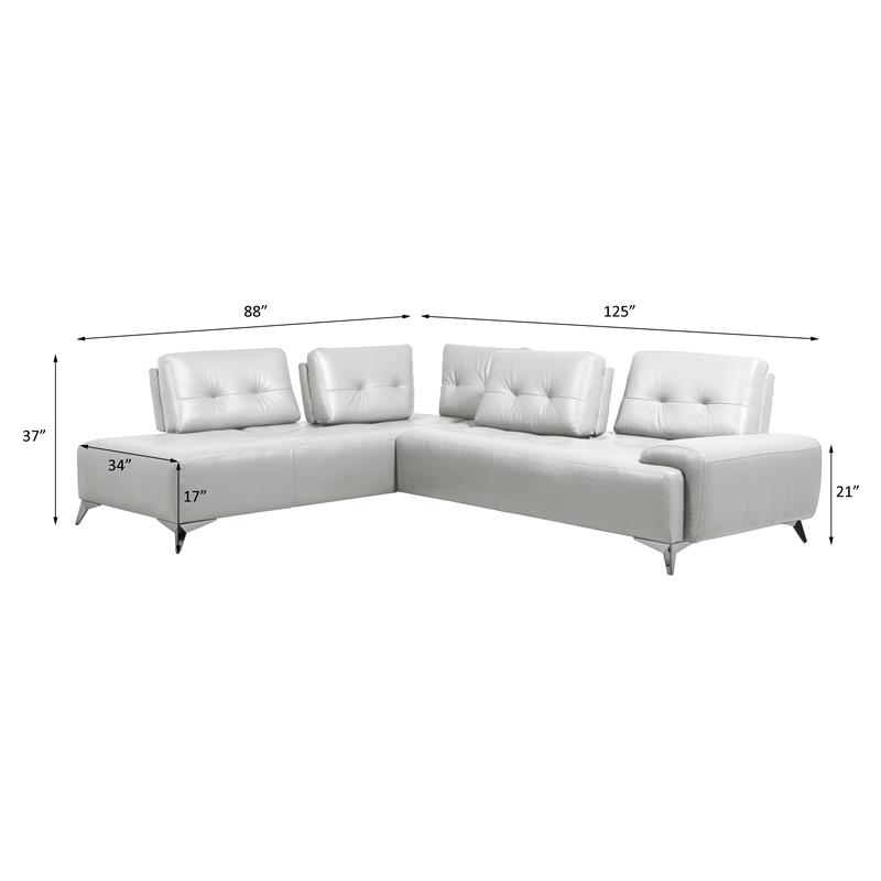 ACME Turano 2-Piece Leather Upholstered Sectional Sofa in Pearl White