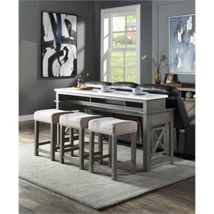 ACME Wandella Wooden Counter Dining Set in White and Weathered Gray
