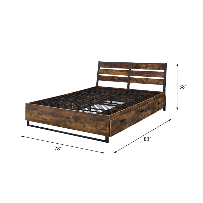 ACME Juvanth Eastern King Wooden Bed with Storage in Oak and Black