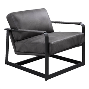 ACME Locnos Top Grain Leather Upholstered Accent Chair in Gray and Black