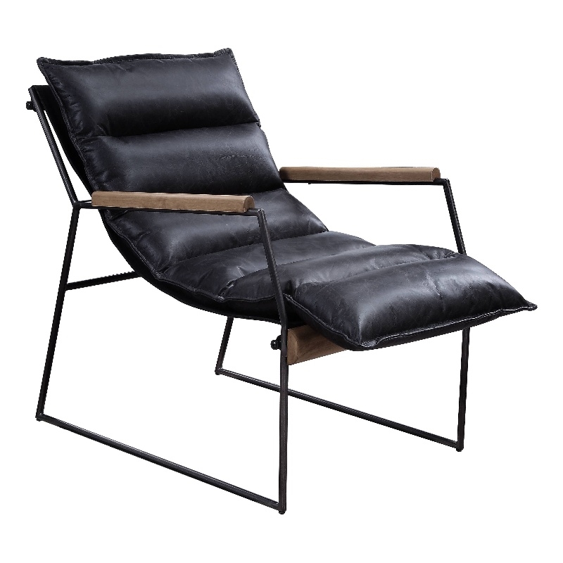 ACME Luberzo Top Grain Leather Upholstered Accent Chair in Distress Expresso