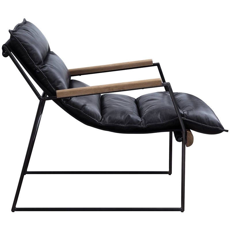 ACME Luberzo Top Grain Leather Upholstered Accent Chair in Distress Expresso