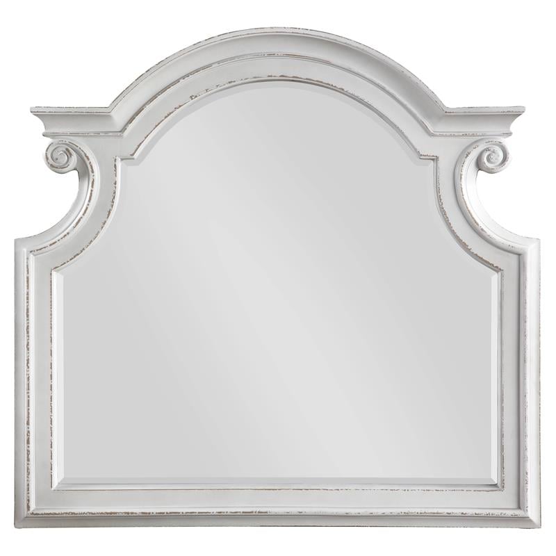 ACME Florian Wooden Arched Frame Mirror with Beveled Edge in Antique White