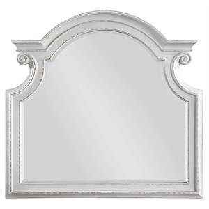 ACME Florian Wooden Arched Frame Mirror with Beveled Edge in Antique White