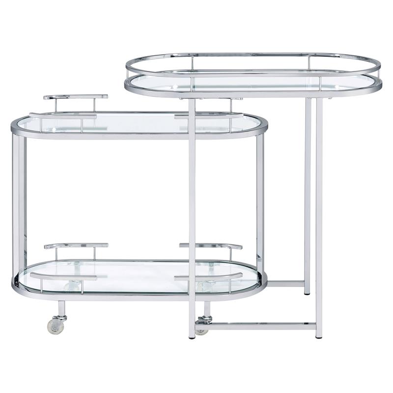 ACME Piffo Glass Top Storage Serving Cart and Bar Table in Clear and Chrome