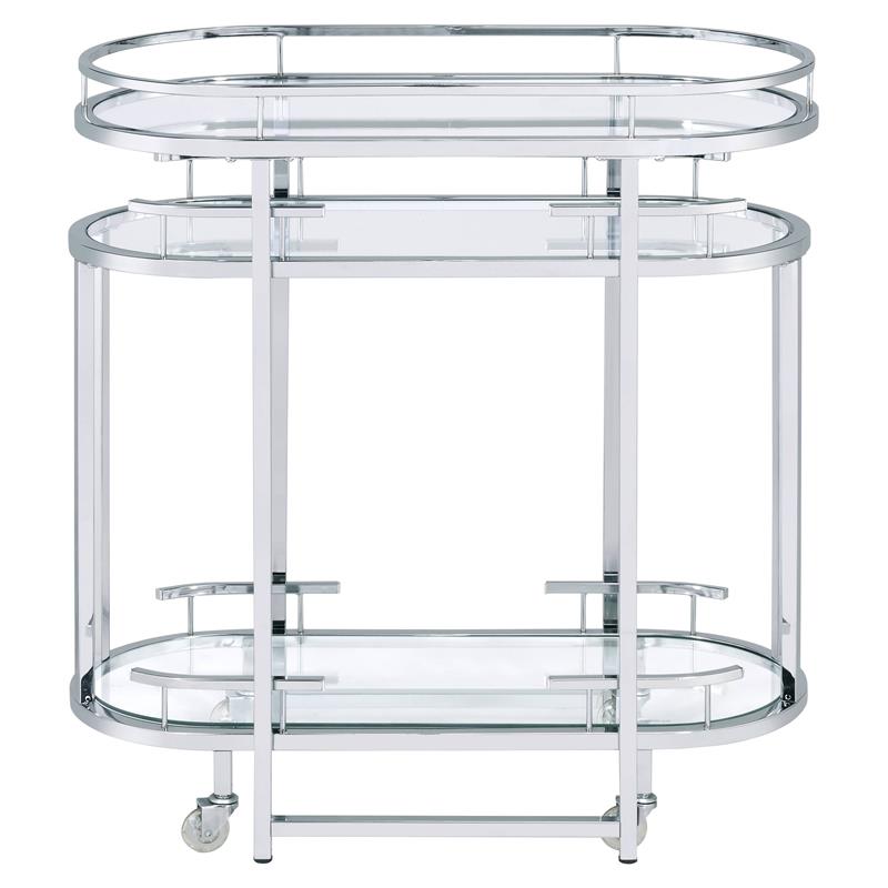 ACME Piffo Glass Top Storage Serving Cart and Bar Table in Clear and Chrome