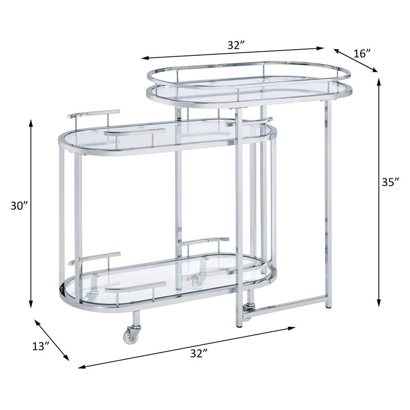 ACME Piffo Glass Top Storage Serving Cart and Bar Table in Clear and Chrome