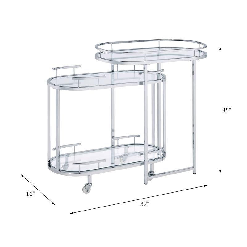 ACME Piffo Glass Top Storage Serving Cart and Bar Table in Clear and Chrome