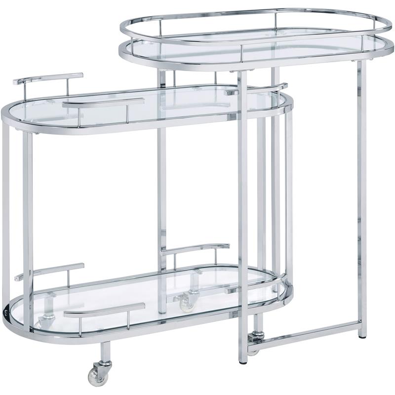 ACME Piffo Glass Top Storage Serving Cart and Bar Table in Clear and Chrome