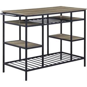 ACME Lona Wooden Top Kitchen Island with Slatted Shelves in Rustic Oak and Black