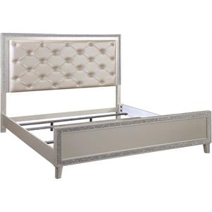 ACME Sliverfluff Faux Leather Tufted California King Bed in Champagne Brown