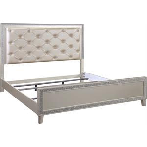 ACME Sliverfluff Faux Leather Tufted Queen Bed in Champagne Brown