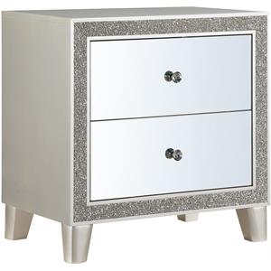 ACME Sliverfluff 2-Drawer Wooden Nightstand in Mirrored and Champagne