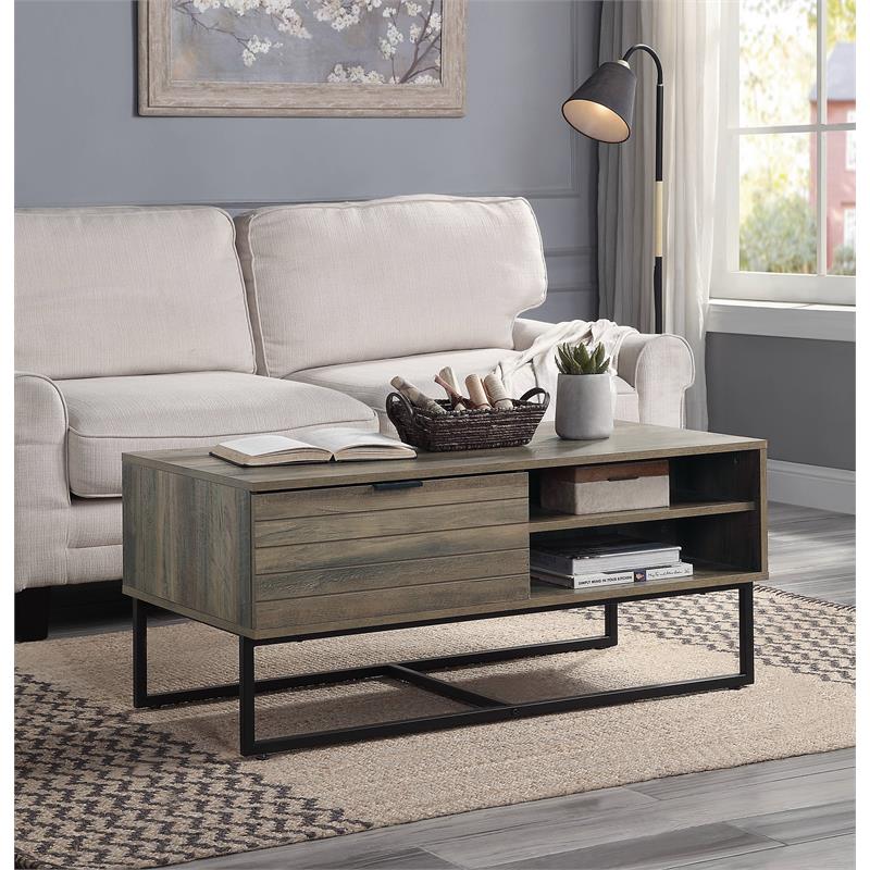 ACME Homare Wooden Coffee Table with Storage in Rustic Oak and Black