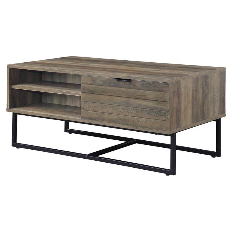 ACME Homare Wooden Coffee Table with Storage in Rustic Oak and Black
