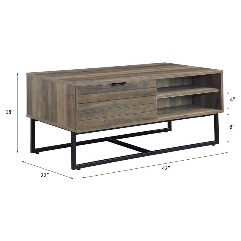 ACME Homare Wooden Coffee Table with Storage in Rustic Oak and Black