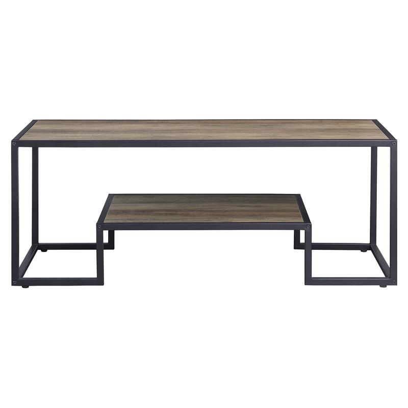ACME Idella Wooden Coffee Table with 1 Tier Shelf in Rustic Oak and Black