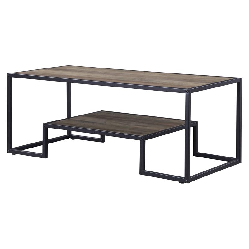 ACME Idella Wooden Coffee Table with 1 Tier Shelf in Rustic Oak and Black