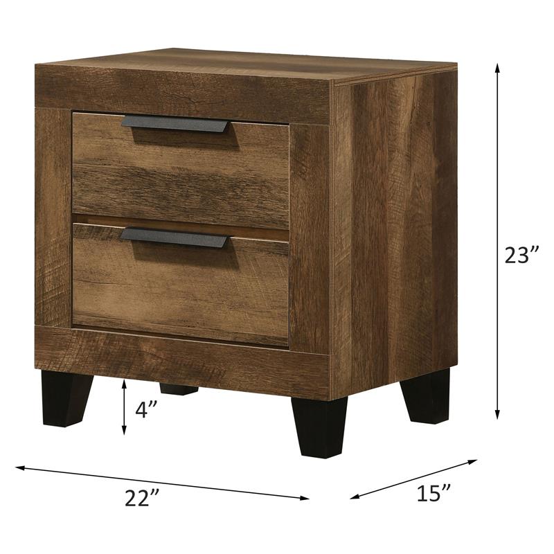 ACME Morales Wooden Rectangular Nightstand with 2 Drawers in Rustic Oak