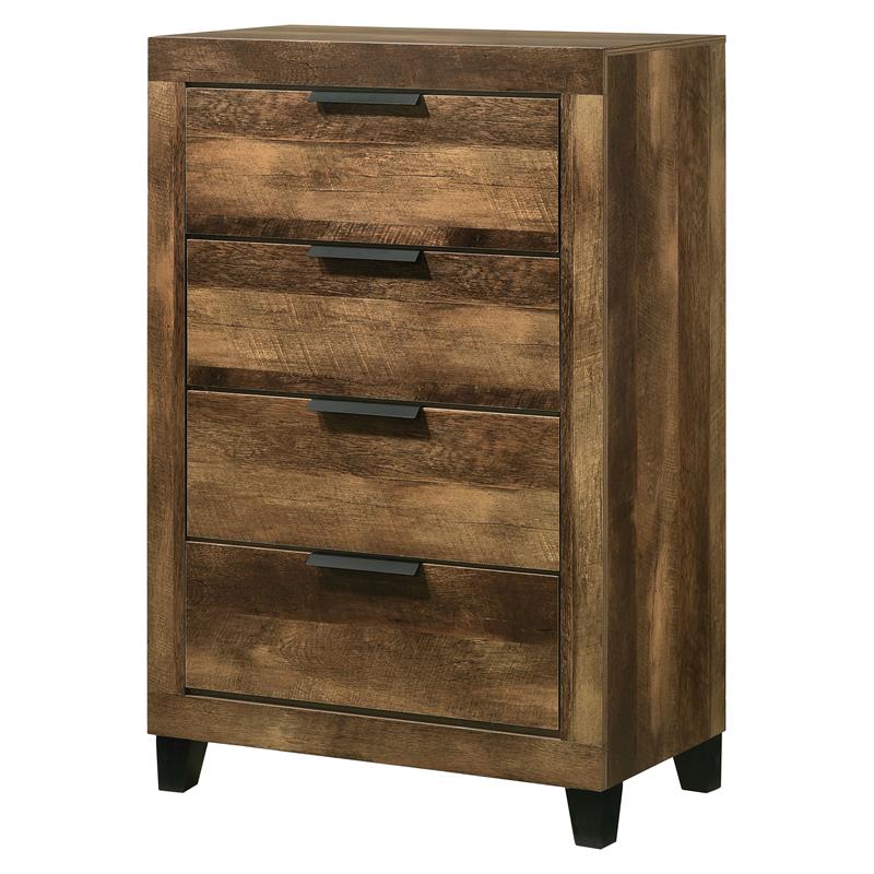 ACME Morales Wooden Rectangular 4-Drawer Chest with Metal Handle in Rustic Oak