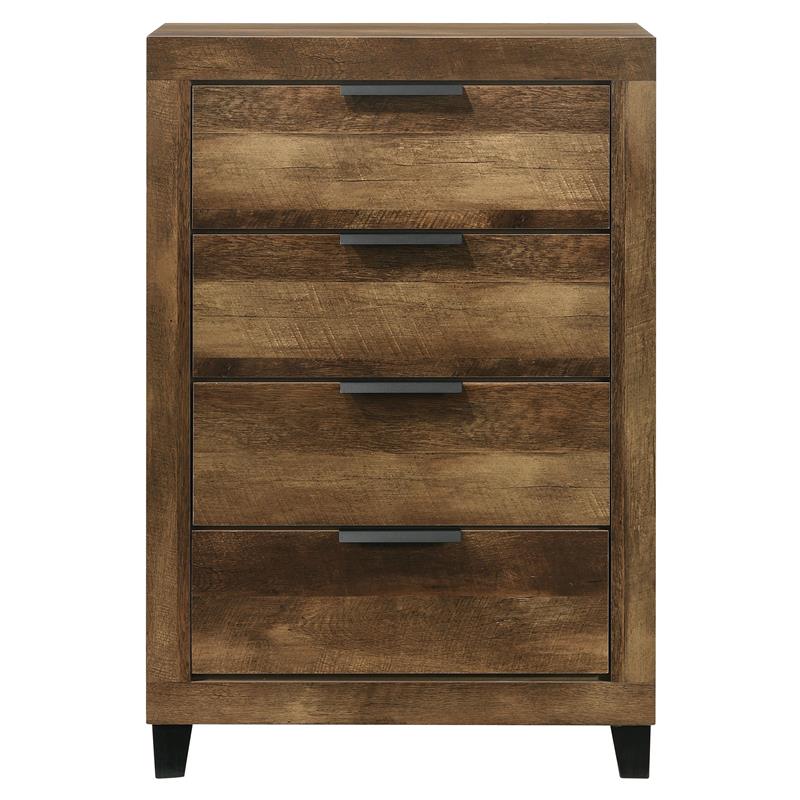 ACME Morales Wooden Rectangular 4-Drawer Chest with Metal Handle in Rustic Oak