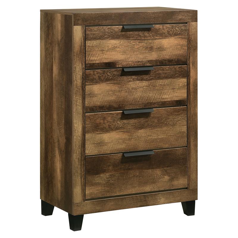 ACME Morales Wooden Rectangular 4-Drawer Chest with Metal Handle in Rustic Oak