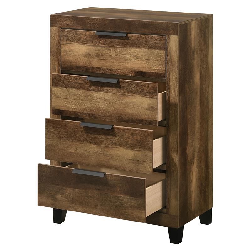 ACME Morales Wooden Rectangular 4-Drawer Chest with Metal Handle in Rustic Oak