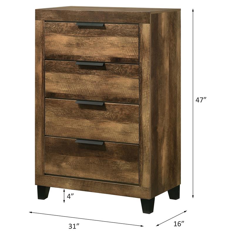 ACME Morales Wooden Rectangular 4-Drawer Chest with Metal Handle in Rustic Oak