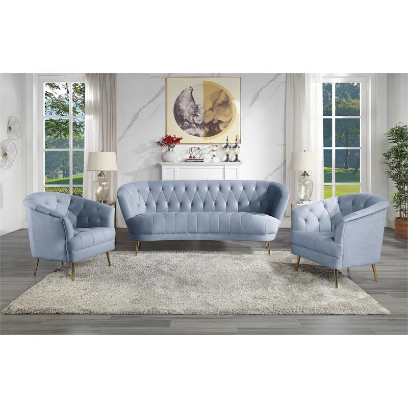 ACME Bayram Button Tufted Velvet Upholstery Sofa Metal Legs in Light Gray