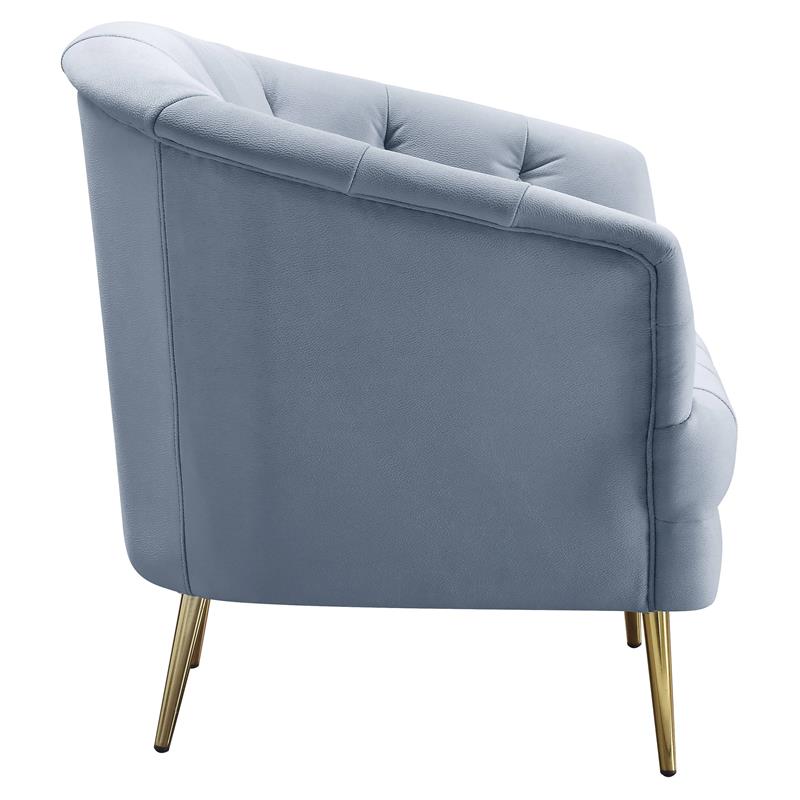 ACME Bayram Button Tufted Velvet Upholstery Sofa Metal Legs in Light Gray