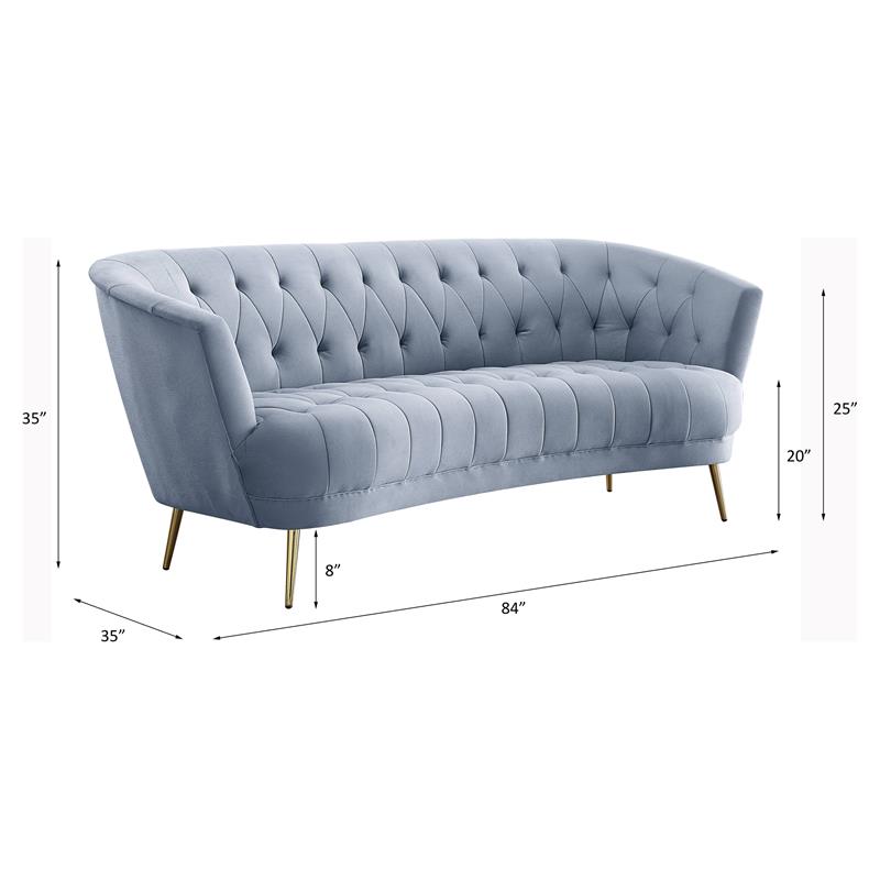 ACME Bayram Button Tufted Velvet Upholstery Sofa Metal Legs in Light Gray