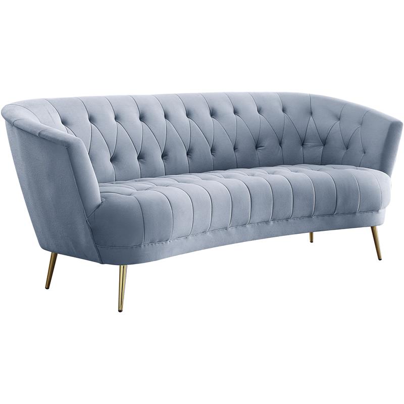 ACME Bayram Button Tufted Velvet Upholstery Sofa Metal Legs in Light Gray