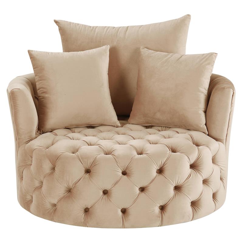 ACME Zunyas Tufted Velvet Upholstery Accent Chair with Swivel Seat in Beige