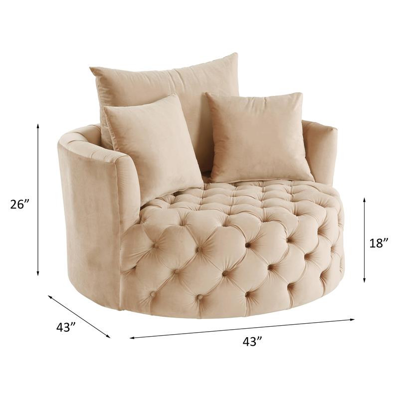 ACME Zunyas Tufted Velvet Upholstery Accent Chair with Swivel Seat in Beige