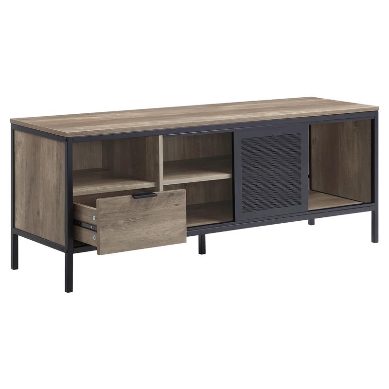 ACME Nantan Wooden TV Stand with Sliding Door in Rustic Oak and Black