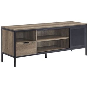 ACME Nantan Wooden TV Stand with Sliding Door in Rustic Oak and Black