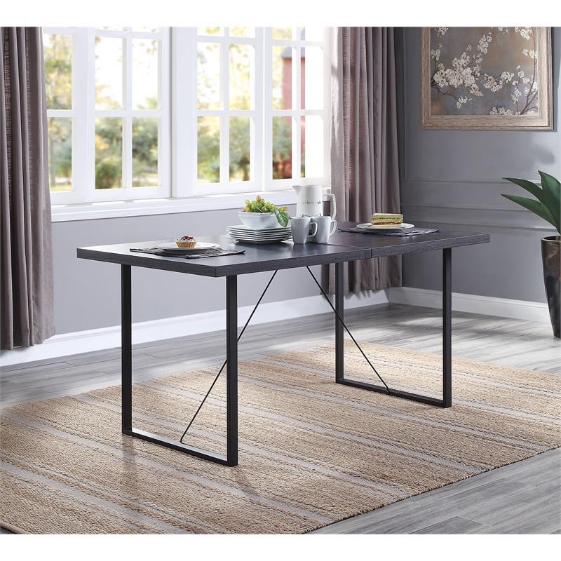 ACME Nakula Wooden Top Dinning Table with Sled Base in Gray Oak and Black